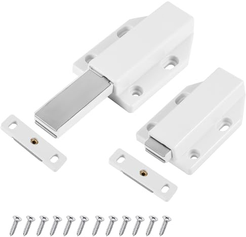 2 stycken tryckdörröppnare, push-to-öppen, magnet, kraftiga skåp, dörröppnare, tip on beslag möbler, lådor, trycköppnare, skåpdörröppnare, magnetisk snapper, vit