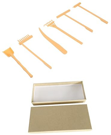 INOOMP Zen Garden Rake Tools and Accessories Set for Desk Meditation with 7pcs Yellow Sand Rake and Storage Box, Zen Garden Supplies for Home Decor and Creative Sand Drawing