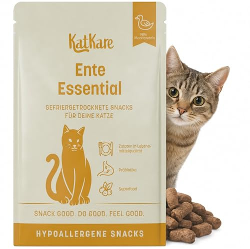 KatKare Bocadillos Hipoalergénicos para Gatos Liofilizados - Monoproteína para Gatos Sensibles - Sin Cereales, Sin Aditivos - Pato Essential - 30 g