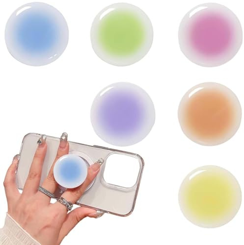 6 PCS Stick on Phone Grip, Gradient Mobile Phone Grip Cell Phone Holder | Slim & Portable, for Stick on Phone Stand Grip, for Selfies, Video Calls, GPS, Desk Stand, Removable & Repositionable