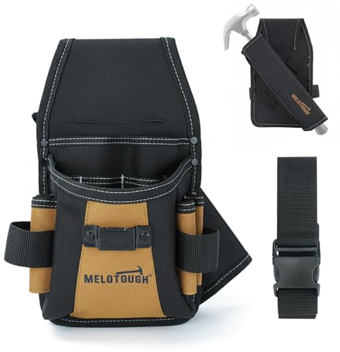 MELOTOUGH Electrical Tool Pouch with Belt, Small Tool Pouch, Construction,Hammer Loop,Taper Measure Holder,Khaki