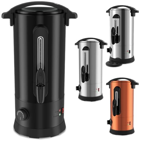 Eikuavons Glühweinkocher 10L Schwarz, 1800W Heißgetränkeautomat | Thermostat 30–100°C, Überhitzungsschutz, Wasserstandsanzeige & Tropfhahn, Für Glühwein & Tee
