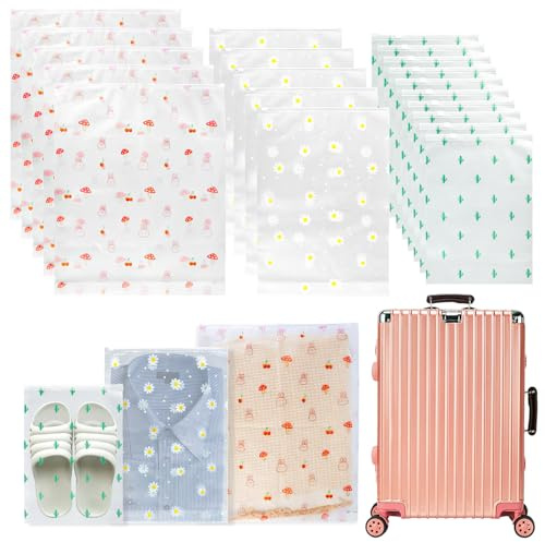 20 Stück Wasserdichte Beutel für Kleidung, Gefrostetem Zip Beutel Reisetasche, 3 Größen Zipper Beutel, Wiederverwendbar Aufbewahrungsbeutel für Kleidung, Unterwäsche, Schuhe