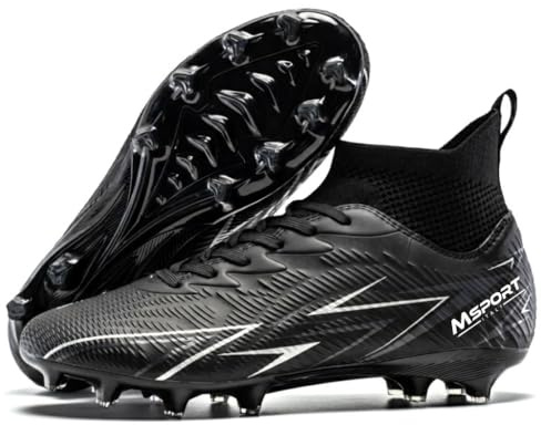 Msport Chaussures de Football Enfants/Adolescents à Crampons – Antidérapantes, Légères et Confortables – Idéales pour Gazon Naturel et Synthétique