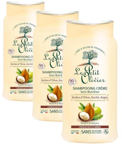 LE PETIT OLIVIER - Shampooing Crème Soin Nutrition - Huiles D'Olive, Karité & Argan - Nourrit, Répare & Protège - Cheveux Secs & Abîmés - Sans Silicone et Sulfate - Fabriqué en France - 250 ml