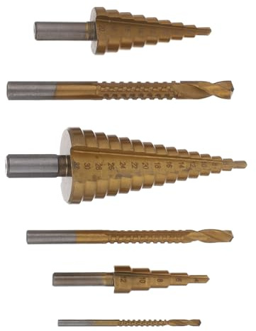 Hemobllo Set di Punte per Trapano a Gradini e Svasatore in Acciaio Hss Kit Punte Coniche a Spirale per Legno e Metallo 6 Pezzi Utensile Professionale per Foratura Rapida e Precisa