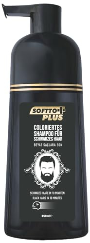 Softto+ Plus Black Hair, Shampoo per capelli bianchi e grigi in 10 minuti, senza macchie, guanti inclusi, per uomo e donna, 2 x 350 ml, colore: nero