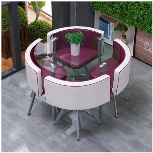 Modernes rundes und quadratisches Esstisch-Set mit Stühlen, Konferenztisch aus gehärtetem Glas, stilvoller Couchtisch für Café, Lounge, Büro & Hotel, 2 Personen Sitzgelegenheit