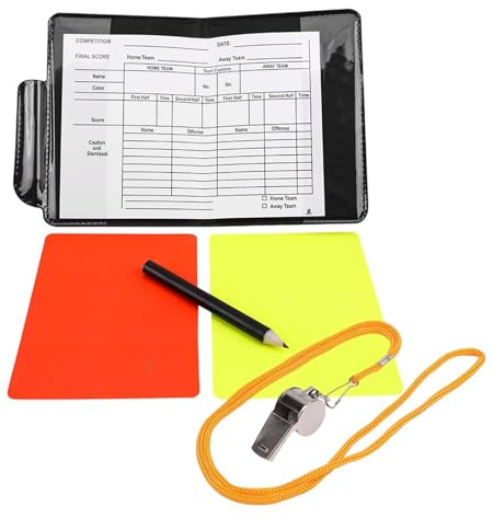 Ajsdvog Referee Cards Set with Whistle Lanyard Red Yellow | Soccer Referee Kit with Leather Case & Holder for Football Matches, Sports, School Tournament - Durable, Portable