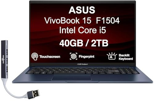 ASUS VivoBook 15 Laptop 15,6 Touchscreen IPS FHD Display (Intel i5-1334U, 40GB DDR4, 2TB SSD, retroilluminato KB, impronte digitali, tastierino numerico, WiFi, BT, Win 11 Pro) con espansore porta USB
