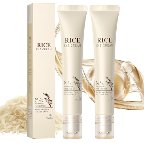 2 Unidades Crema Contorno de Ojos Coreana con Extracto de Arroz y Ácido Hialurónico, Eye Cream para Roll-on Aplicador Masajeador, Contorno Ojos Antiarrugas, Reafirmante, Hidratante y Antiedad (20g)