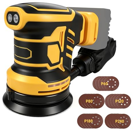 Trådlös excentrisk slipmaskin för Dewalt 18V 20V, 125 mm Slipmaskin för trä med dammupptagning, 25 slippapper, 6 hastigheter 21000 varv/min för träbearbetning (utan batteri)