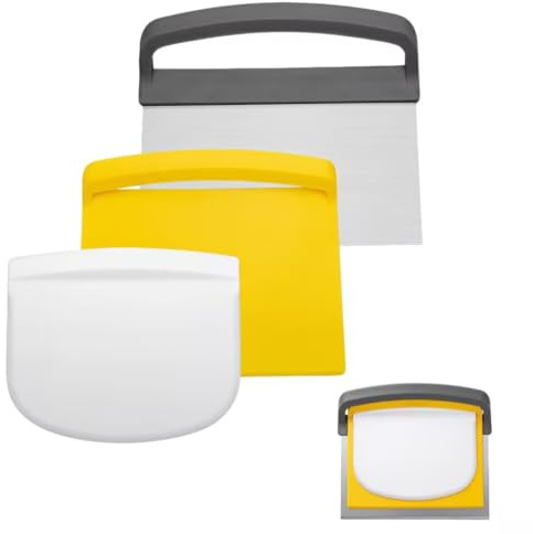 Juego de 3 espátulas de masa, espátula de acero inoxidable/tarjeta de masa de plástico, cortador de masa 3 en 1 y espátula de masa, rascador de cocina para hornear pan, accesorios para pizza, cortar