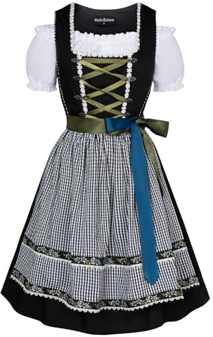 SCARLET DARKNESS Women Dirndl Dress Oktoberfest Outfit 3 Pieces Plaid Dress for Traditional Beer Festival German Dirndl Dress