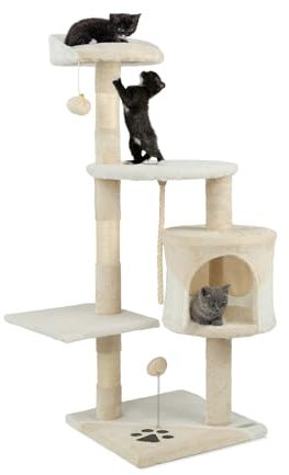 lionto Árbol rascador para Gatos Altura 112 cm, Beige/Blanco