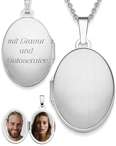 Medaillon oval zum Öffnen für Bilder Silber 925 | Kette Damen Medallion mit Bild | Foto Amulett Anhänger antik vintage | Halskette Herzkette mit Gravur