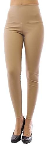 YESET New Leggings Long Simili Cuir Treggings Simili-Cuir Mat Taille Haute - Beige, S