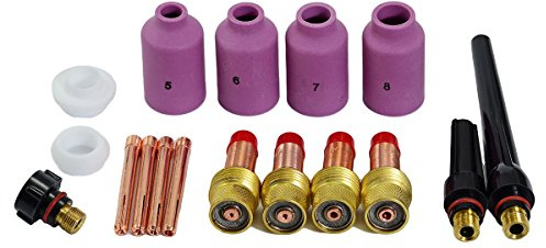 RIVERWELD WIG Gaslinsen Spannzangenkörper 45V 10N Keramikdüsen 54N Set 17st | Aluminiumoxiddüse 54N17 5# 5/16, 54N16 6# 3/8, 54N15 7# 7/16, 54N14 8# 1/2 für SR WP 17 18 26 WIG-Schweißbrenner
