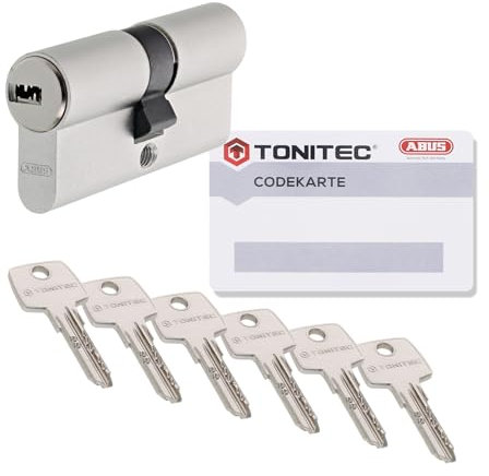 ABUS Schließzylinder TEC440 by ToniTec Zylinderschloss als Doppelzylinder Größe 45/45 mm mit 6 Schlüssel inkl. ToniTec CodeCard und Befestigungsschraube