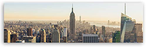 ge Bildet Bild auf Leinwand | New York City Skyline in 140x40 cm als Panorama Wandbild XXL | Wand-deko Dekoration Wohnung modern Bilder | 2257II