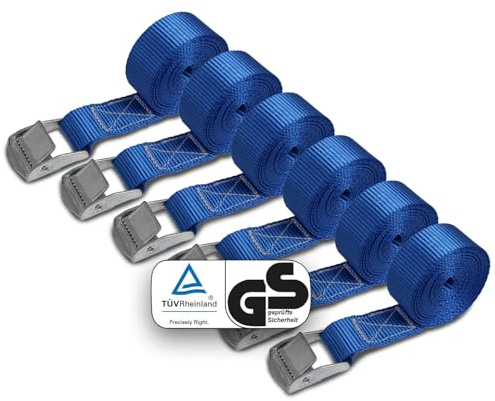 Lashing Straps Tie Down Straps Tension Belt - blue - 2,5m 4m 6m - different quantities, loadable up to 250 kg DIN EN 12195-2, 6 pieces 2.5 cm x 2.5 m