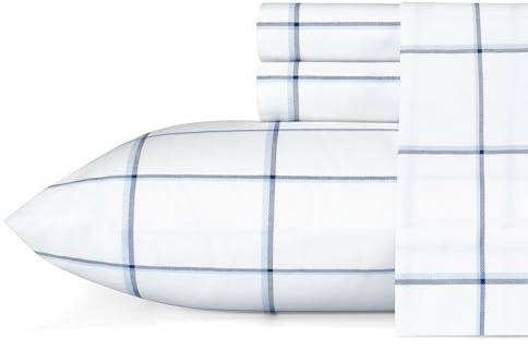 Nautica Cotton Percale Bedding Set, Crisp & Cool, Lightweight & Breathable, 100%, Plot Blue/White, Queen