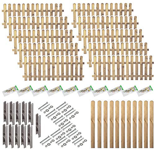 Komplett-Paket Vorgarten-zaun Friesenzaun // 10 Zaunelemente (200 x 80 cm (B x H)) + Zubehör // ca. 20,99 lfd. Meter // inklusive 11 Zaun-Pfosten mit Rundkopf im Maß 9 x 9 x 95 cm + Montagematerial