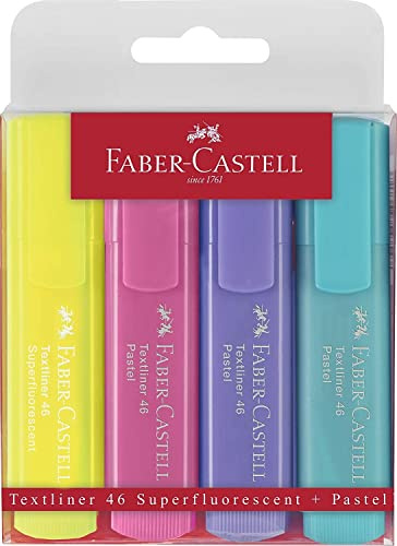 FABER-CASTELL Textmarker TEXTLINER 1546 PASTELL, 4er Etui, Sie erhalten 1 Packung, Packungsinhalt: 4 er Etui