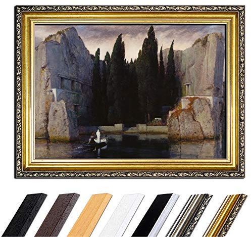 Bilderdepot24 Bild mit Rahmen - Arnold Böcklin Die Toteninsel 80x60 cm - Gerahmtes Leinwandbild Alte Meister - Antiker Rahmen Gold Barock, Klassisch