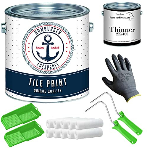 Peinture pour carrelage Seidenmat rouge tomate RAL 3012 - Pour carrelage de sol et carrelage mural avec kit de peinture (X300) et diluant - Hamburger Lack-Profi (2,5 l)