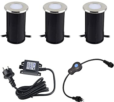 VBLED 3er Set LED Bodeneinbauleuchte aus Edelstahl, Rund, 12V, 3-Stufendimmer(0.3W-0.6W-1W)