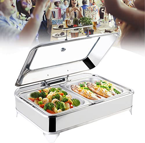 JTYDFG 9 Quart Electric Food Warmers for Parties Buffets, Rectangular Chafing Dish Buffet Set with Clear Glass Lid 90°rotation and Warming Tray, Adjustable Temperature, Commercial/Home