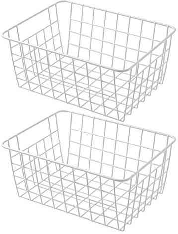 11 Upright Freezer Storage Baskets, White Wire Storage Bins Small Bakset for Freezer, Pantry, Bathroom Organizing, Set of 2