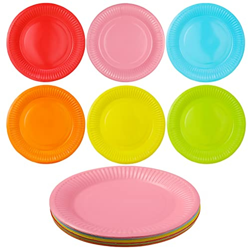 Xinstroe 30 Stück DIY Bunt Pappteller, Bunt Party Pappteller | Rund Teller Papierteller Partyteller Für Feste und Feiern wie Geburtstag oder Grillabend