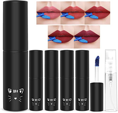 Prreal Lip Stain 5 Colour,Peel Off Lip Stain Lip Tint,Tattoo Coloured Lip Gloss,Long Lasting Waterproof Liquid Lipstick with 3 ml Empty Spray Bottle,Non-Stick Cup Lip Stain Lip Makeup For Women Girls