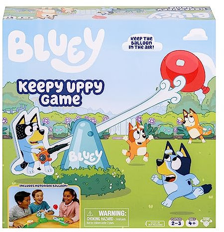 Bluey Keepy Uppy Game Help, Bingo, and Chilli Keep the Motorized Balloon in the Air With the Character Paddles For 2-3 players Ages 4+