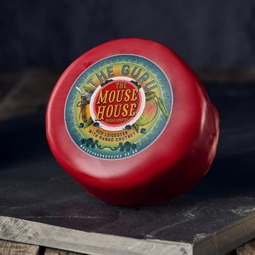 British Guru (Red Leicester with Mango Chutney) Cheddar Cheese Truckle – 200g | Mature Cheddar Blended with Sweet Mango Chutney, Wax-Coated | Perfect for Cheese Boards, Gifts & Flavour Lovers
