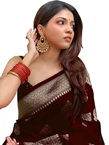Avantika Fashion Kanjivaram Sari Banarasi en soie douce avec chemisier pour femme, Moti New Maroon, taille unique