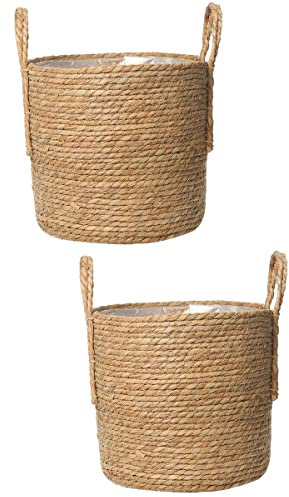Cabilock Blumentopf Geflochten Seegras-Pflanzkorb Stilvoller Übertopf: 2 Stück Kleine Blumentöpfe Mit Griff Handgewebter Korb Dekorativer Blumentopf Für Wohnkultur Seegras