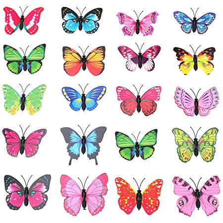 ERBO 50 Stück Bunte Schmetterlinge Deko mit Sicherheitsnadeln, PVC Schmetterling Brosche für Kinderzimmer Deko, Dekoration Curtains, Dining Table, Büro (Kein Kleber, Zufälliger Schmetterling)