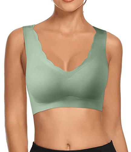 Hxiaen Reggiseno reggiseni senza spalline in silicone con bretelle, Verde 2, M