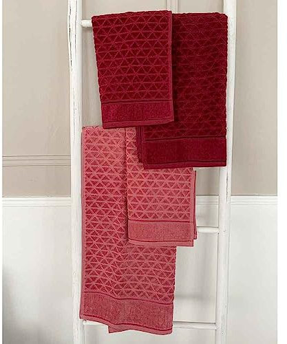 Preziosa Set Asciugamani Viso e Ospite 1+1 in Spugna Jacquard Velour Cinigliato 550gr Home - Rosa