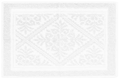 Alfombra trenzada Sardo de algodón liso con estampado de rizos en relieve, fabricada en color marrón (50 x 80 cm), color blanco