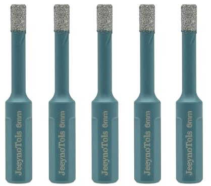 Dry Diamond Drill Bits Set - JeeynoTols 5pcs 6mm Diamond Hole Saw with Triangle Shank for Porcelain Granite Marble Ceramic Stone Quartz
