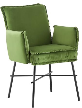 B&D home® Esszimmerstuhl Jürgen – mit Armlehnen, Taschenfederkern, Samtstoff in Grün, Metallgestell schwarz, komfortabel gepolstert