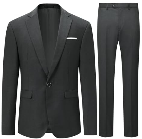 Allthemen Abiti da Uomo 2 Pezzi Suit Slim Fit Dinner Wedding Tuxedo Abiti per Uomo Business Casual Giacca e Pantaloni 10 Colori Disponibili Grigio M