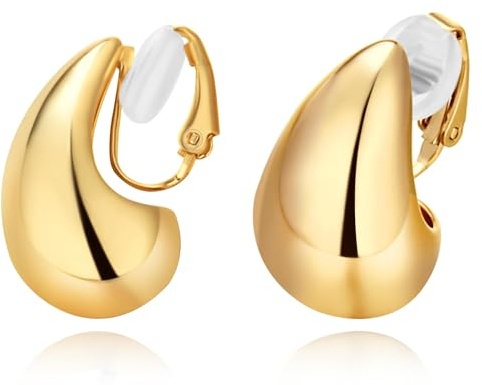 NATOSU Boucles d'Oreilles Clip Manchette En Or 18 Carats, Créoles Tendance Goutte d'Eau Plaquées Or