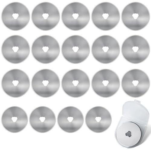 20 Stück Rollschneider Ersatzklingen 45mm Edelstahl Rollmesser Rundklingen Cutter mit Aufbewahrungsbox Rollschneider Klingen für Quilten Papier Stoff Scrapbooking Nähen Stoffschneider
