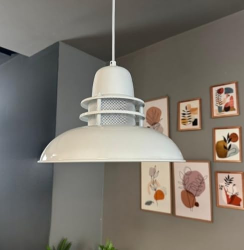 bamyum Torch Hängelampe Ø34 cm, Pendelleuchte Moderne, Industrial aus Metall E27, Wohnzimmerlampe Hängend, Esstisch, Küchenlampe, Weiß