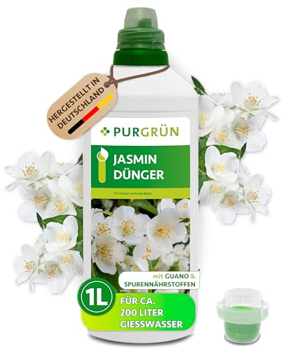Purgrün® Jasmin-Dünger 1 Liter – Fördert die Blütenbildung mit Guano – Premium-Blumendünger mit Spurennährstoffen – Ergiebiges Konzentrat für bis zu 200 Liter Gießwasser